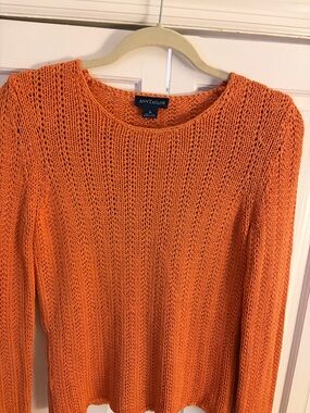 Ann Taylor 100% silk Orange Open-Knit Crewneck Sweater